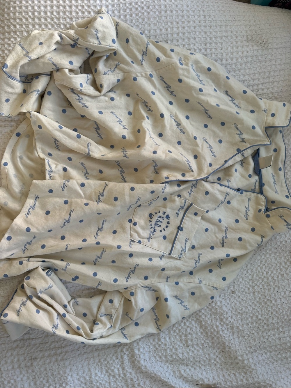 GAP Cream Pajama Top with Blue Polka Dots
